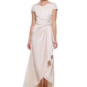 DKNY Ruched Ruffled Crepe-Back-Satin Gown